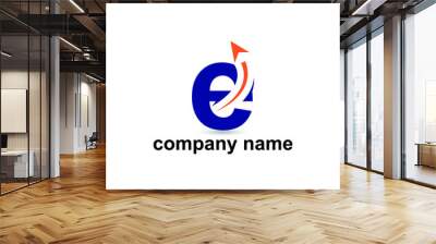 Initial e letter modern logo with arrow plane for logistic, travel, start up template brand Wall mural