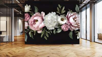 floral background with vintage flower bouquet  on black background with copy space Wall mural