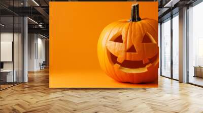 orange minimalist halloween background with scary pumpkin Wall mural