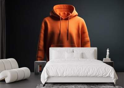 A 3D hoodie mockup in orange color, empty, without any print or design, on a white background Generative AI Wall mural