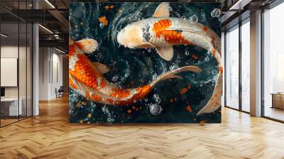 koi fish in the pond black background Wall mural