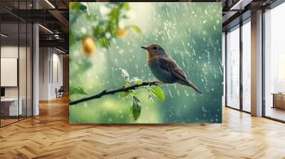 little bird in the rain Wall mural