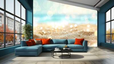 Magical glow from ethereal bokeh lights over glistening summer beach sands. Wall mural