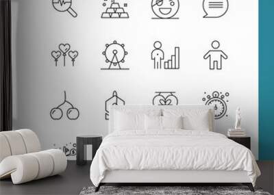 Modern Set of 16 Outlines Pictograph of love, heart, horror, messages, chat Wall mural