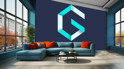 modern overlapping hexagon shape letter g logo design and silhouette Wall mural