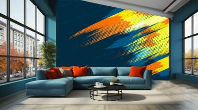 Speed dynamic background with rectangular shapes in motion forming texture, sport background, red and blu lined in dark space Wall mural