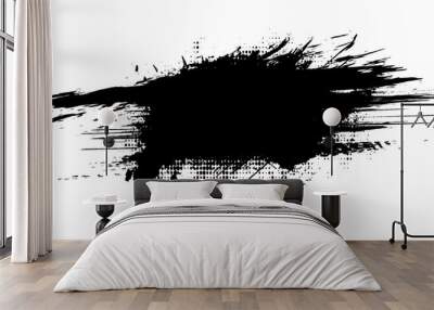 Vector black ink drops and paint splashes. Hand drawn design elements isolated on white background Wall mural