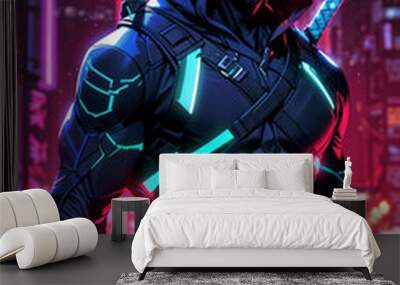 Neon Ninja, A modern-day ninja equipped with neon-lit weapons and attire Wall mural