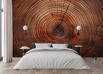 Old wooden oak tree cut surface. Rough organic texture of tree rings with close up of end grain. Wall mural