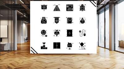 Pack of 16 creative Solid Glyphs of mail, invitation, chart, startup, rocket Wall mural