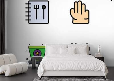 Pictogram Set of 4 Simple Filledline Flat Colors of book, global, hand, mardi gras, meeting Wall mural