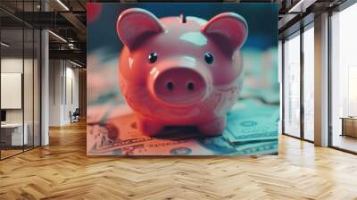 piggy bank and money around Wall mural