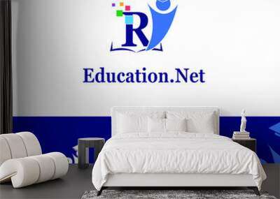 R Initial letter for Education/Academy business logo template with Toga hat cap and children. Startup technology education Wall mural