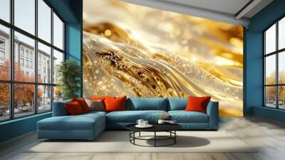 Radiant Gold Rush with abstract waves in a dynamic display. Wall mural