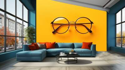 Round Glasses on a Yellow Background Wall mural