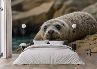 sea lion on the rock Wall mural