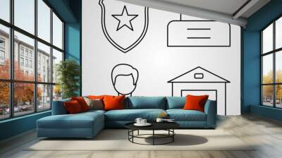 Set of Military Icons Vector Illustration Isolated on White Background Wall mural