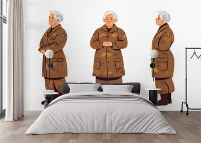 Set of old woman wearing military uniform Wall mural