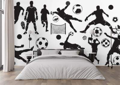 silhouettes of football player, soccer players silhouette, goalkeeper, defender, attacker player Wall mural