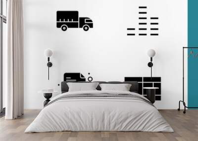 Solid Glyph Pack of 4 Universal Symbols of delivery, page, truck, multimedia, sport Wall mural