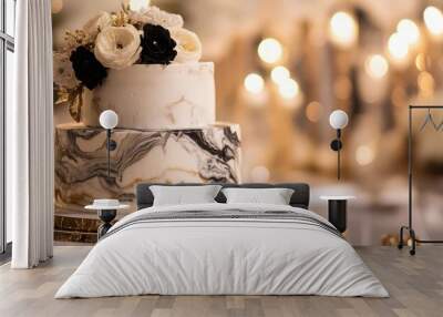 Sophisticated birthday soir?(C)e with a marble cake, gold accents, and a chic ambiance Wall mural