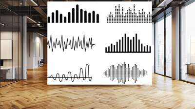 Sound wave icon, podcast player interface, music symbol, sound wave, loading progress bar and buttons. Wall mural