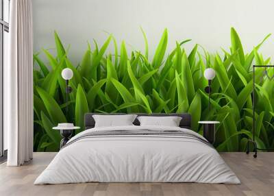 Spring's Gentle Whisper: A Hyper-Realistic View of Soft, Fresh Spring Green Grass, Bathed in a Calming, Diffused Light, Against a Minimalist White Background. Wall mural