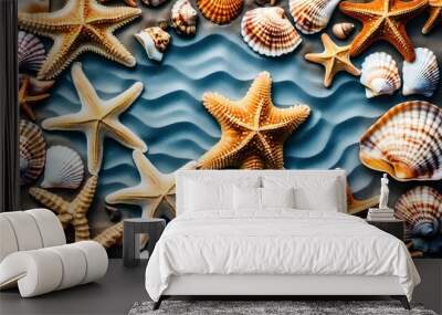 starfish and shells on beach generated by AI tool Wall mural