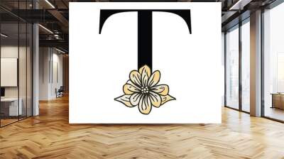 T botanical letter. floral letters. beautiful flower alphabets Wall mural