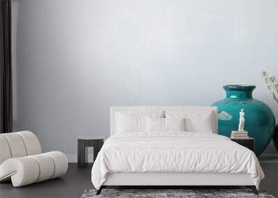 Teal and Gold Vases Against a White Wall Wall mural