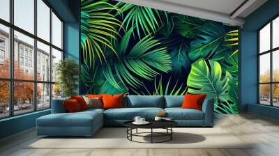 Tropical palm leaves, jungle leaves seamless vector floral pattern background Wall mural