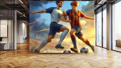 two children playing football Wall mural