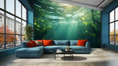 underwater scene with fishes in the aquarium Wall mural