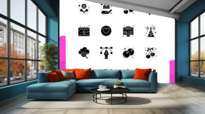 Universal Icon Symbols Group of 16 Modern Solid Glyphs of holiday, study, cherry, school, knowledge Wall mural