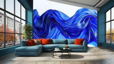 Vibrant cobalt blue wave abstract design, bold and striking, isolated on a white backdrop Wall mural