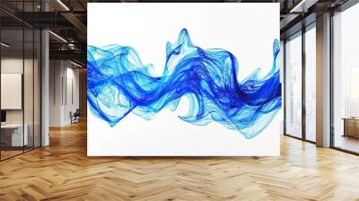 Vibrant electric blue wave abstract design, dynamic and bold, isolated on a white backdrop Wall mural