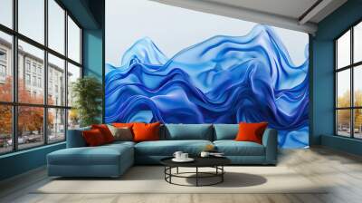 Vibrant indigo wave abstract design, deep and captivating, isolated on a white backdrop Wall mural