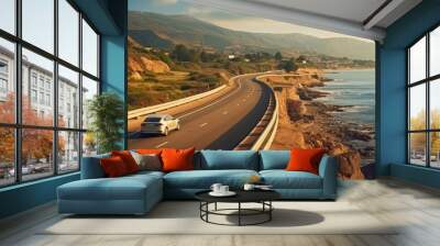 view of the seaside toll road with cars passing by Wall mural