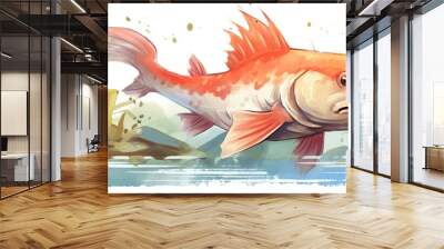 Watercolor catfish illustration using bright colors hand drawn fish isolated on white background. Wall mural