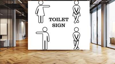 Wc toilet funny pictogram sign. Woman, man pictogram figure toilet, restroom, washroom wc sign. Humor, funny restroom door sticker. Vector illustration  Wall mural