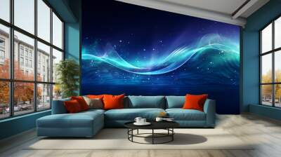 Web page with an abstract graphic in blue rhythm and wavy lines using digital technology generated background for PPT Wall mural