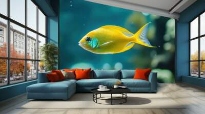 Yellow Fish in Aquarium Wall mural