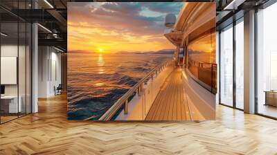 Embark on family travel adventures aboard a luxury yacht at sunset. Wall mural