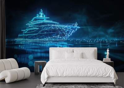 smart digital boat, artificial intelligence in maritime navigation, technology in marine transportation, exploration, and environmental monitoring Wall mural