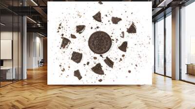 Biscuits chocolate  with crumbs on white background. It is a chocolate cookies with a sweet cream. Wall mural