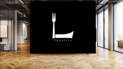 Fork concept simple flat L letter logo design Wall mural