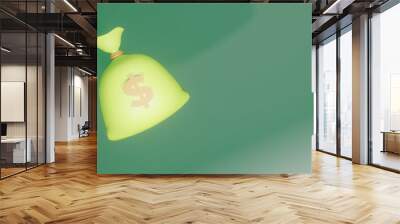 Three Dimensional Illustration of One Green Dollar Money Sack Object with Negative Space. Suitable for both Presentation Templates and Decoration Objects Wall mural