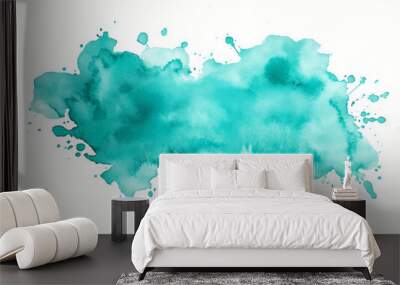 abstract watercolor background with splashes, Turquoise splash isolated on white background, Turquoise splashes, Turquoise paint blot, Turquoisecolor watercolor splash paint effect on white background Wall mural