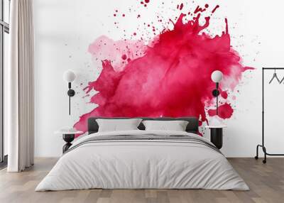 red paint splashes background, red ink splashes, red paint splashes isolated, pink splashes, red ink splat , Crimson color watercolor splash paint effect on white background, colorful  Wall mural