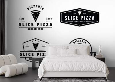 Set of slice pizza logo design vintage retro stamp label	and badge Wall mural